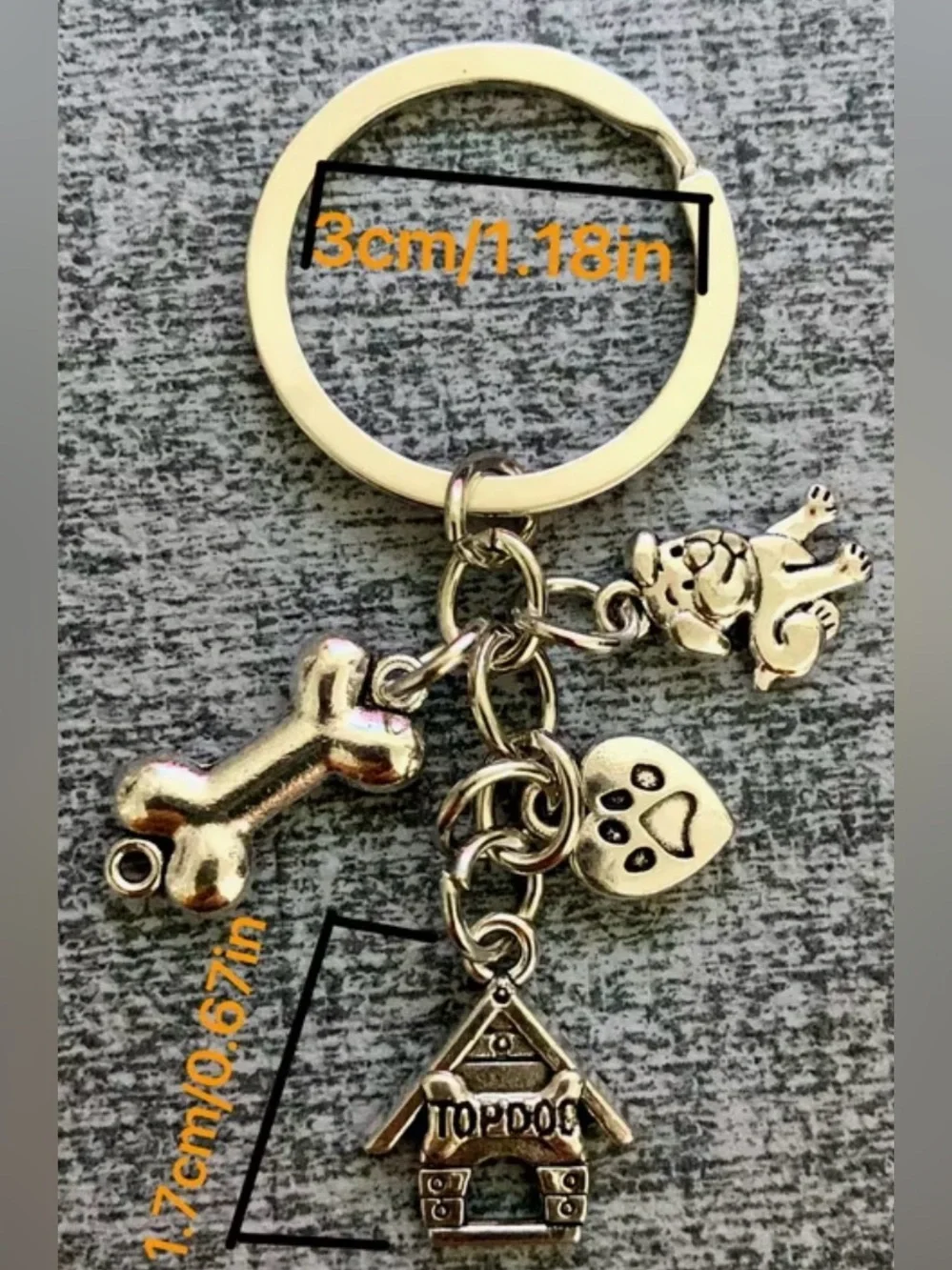 Gold Dog Charm Keychain with Bone, Paw and Dog House Bag Charm